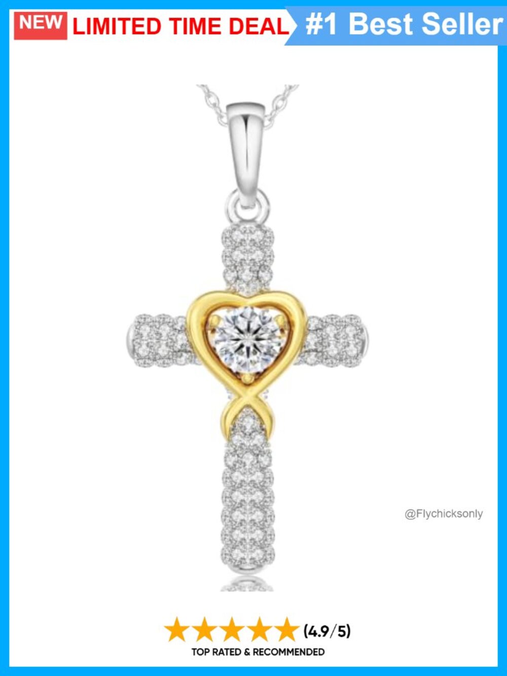 Moissanite Heart Cross Pendant Necklace Sterling Silver 18in